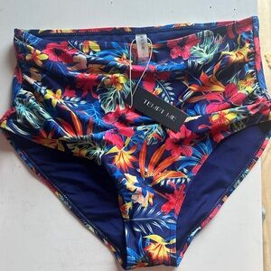 Tempt Me Floral High-Waisted Bikini Bottom large tropical colorful tummy control
